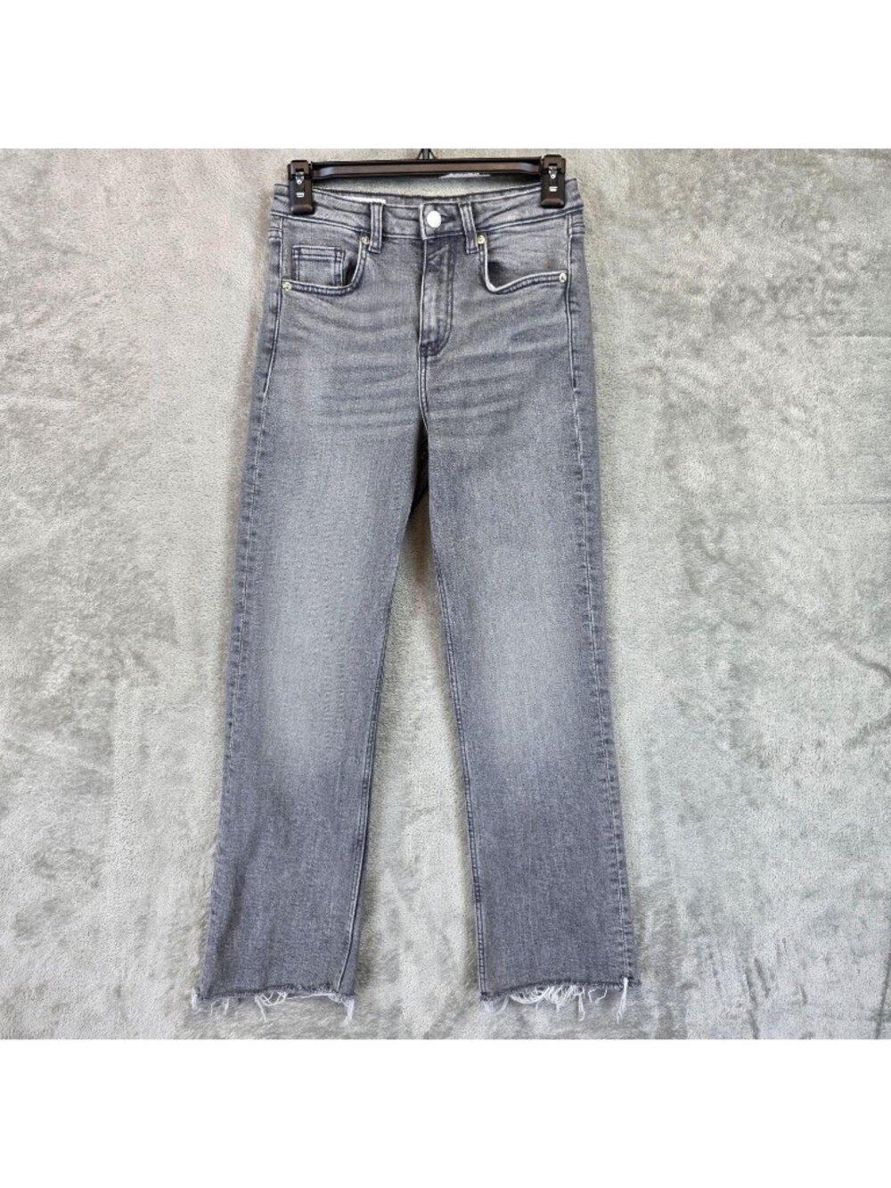 Zara Slim Straight Crop Jeans Womens 2 Gray Charcoal Wash Mid Rise Distressed